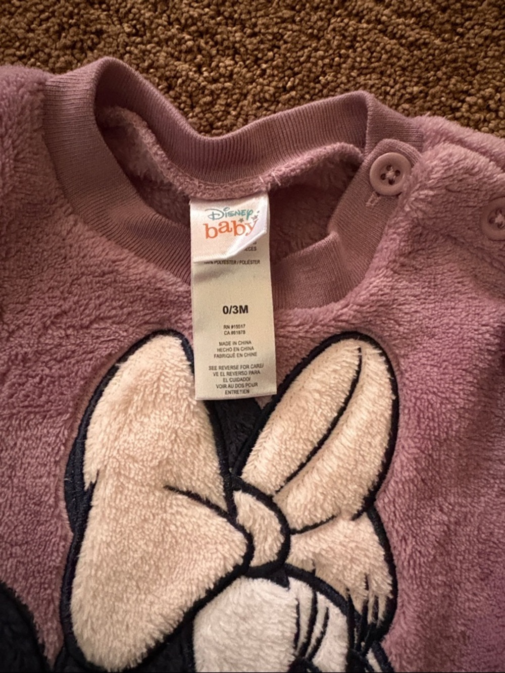 Disney Lavender Minnie Mouse Plush Footed One-Piece - Picture 2 of 3